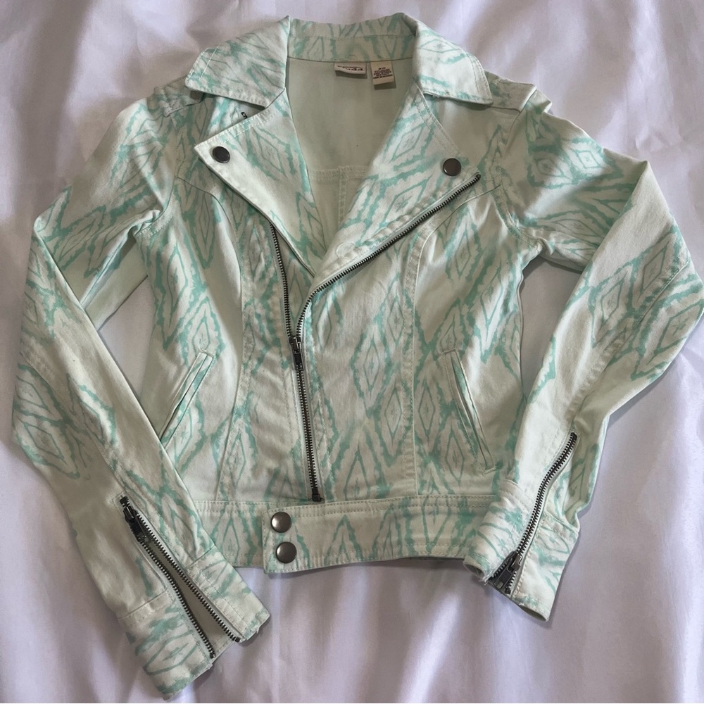 Mudd Cream/Blue Y2K Vintage Canvas Long Sleeve Motorcycle Jacket Women’s XSmall